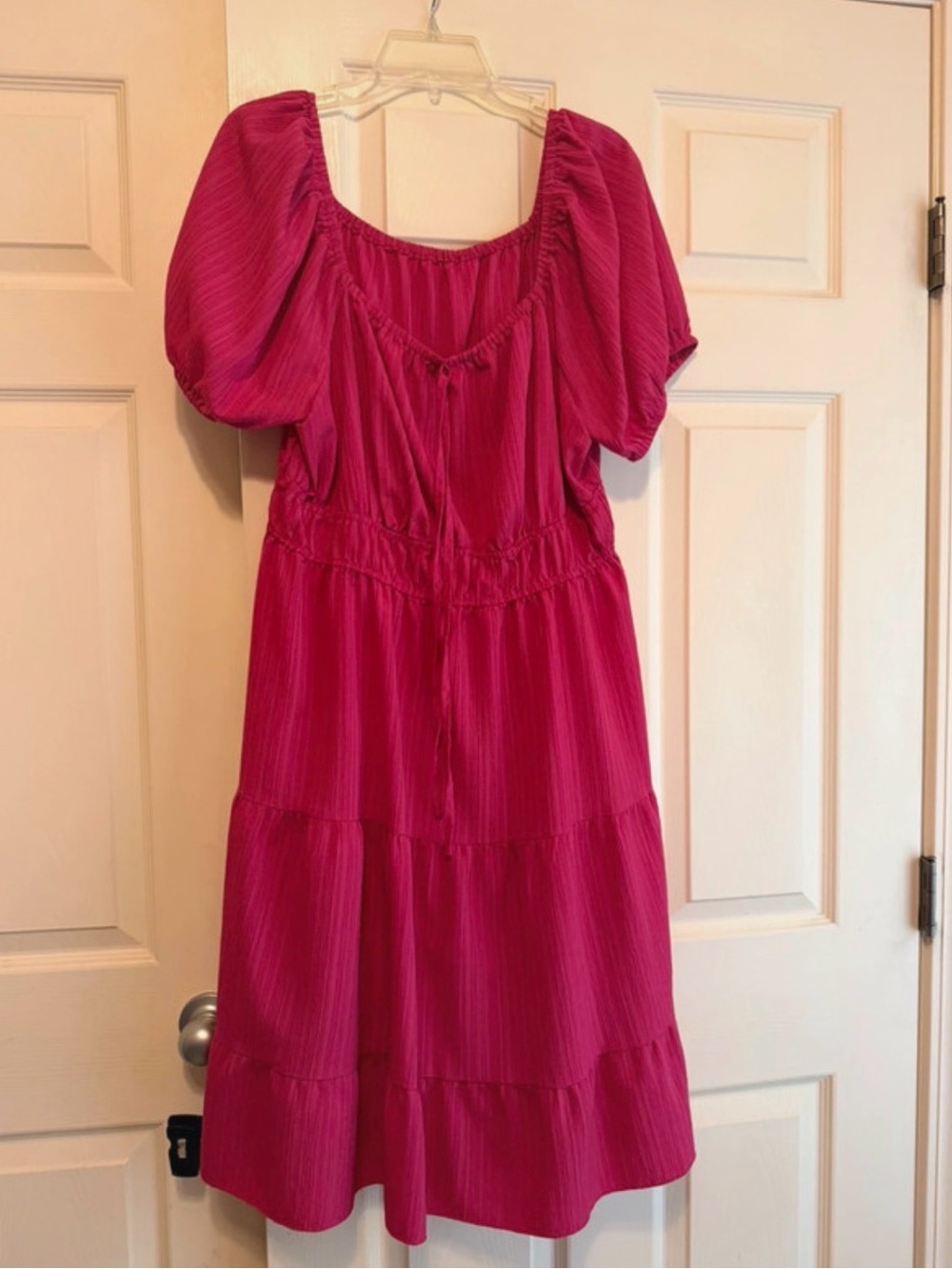 Vibrant Magenta Tiered Midi Dress - Size 2XL full sleeves